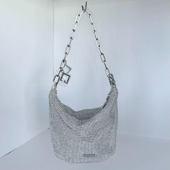 NWT Cult Gaia Gia Allover Crystal Zip Shoulder Bag in Silver - Picture 6 of 14
